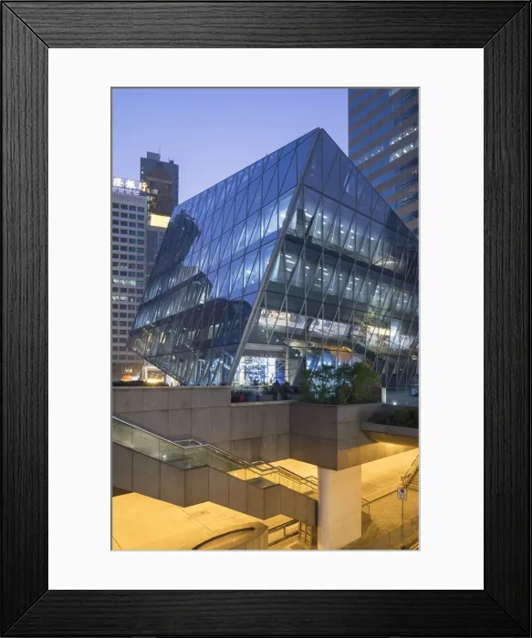 Framed Print : The Forum Building in Exchange Square at dusk, Central, Hong Kong Island, Hong Kong
