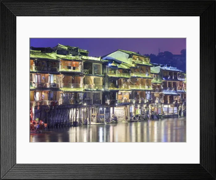 Framed Print : China, Hunan province, Fenghuang, riverside houses Framed Print : China, Hunan province, Fenghuang, riverside houses