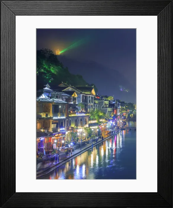 Framed Print : China, Hunan province, Fenghuang, riverside houses Framed Print : China, Hunan province, Fenghuang, riverside houses