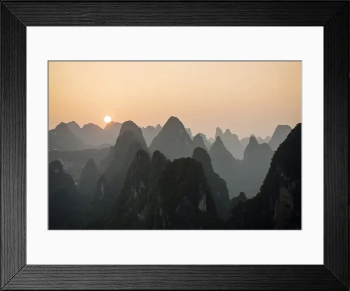 Framed Print : Sunset over Karst Hills from Lao Zhai, Xingping, Guilin, Guangxi Province, China Framed Print : Sunset over Karst Hills from Lao Zhai, Xingping, Guilin, Guangxi Province, China
