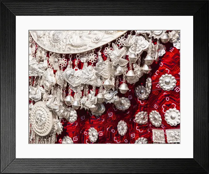 Framed Print : Details of Miao traditional silver jewellery, Guizhou, China