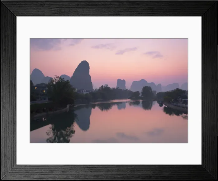 Framed Print : Yulong River at dawn, Yangshuo, Guangxi, China