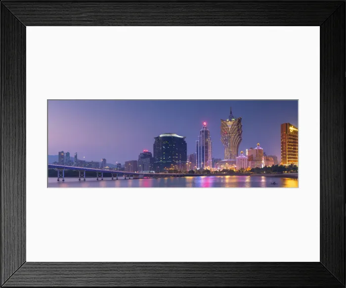 Framed Print : View of Grand Lisboa and Wynn Hotel and Casino at dusk, Macau, China Framed Print : View of Grand Lisboa and Wynn Hotel and Casino at dusk, Macau, China
