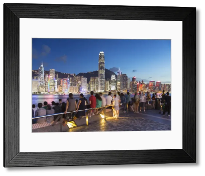 Framed Print : View of Hong Kong Island skyline from Tsim Sha Tsui promenade at dusk, Hong Kong, China Framed Print : View of Hong Kong Island skyline from Tsim Sha Tsui promenade at dusk, Hong Kong, China