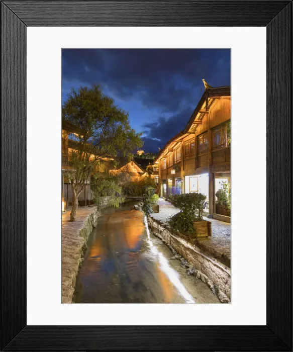 Framed Print : Canalside buildings at dusk, Lijiang (UNESCO World Heritage Site), Yunnan, China Framed Print : Canalside buildings at dusk, Lijiang (UNESCO World Heritage Site), Yunnan, China