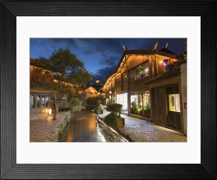 Framed Print : Canalside buildings at dusk, Lijiang (UNESCO World Heritage Site), Yunnan, China Framed Print : Canalside buildings at dusk, Lijiang (UNESCO World Heritage Site), Yunnan, China