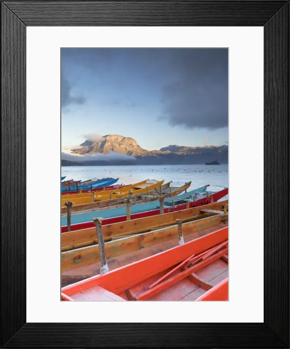 Framed Print : Boats on Lugu Lake at dawn, Yunnan, China Framed Print : Boats on Lugu Lake at dawn, Yunnan, China