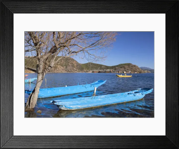 Framed Print : Boats on Lugu Lake, Lige village, Yunnan, China Framed Print : Boats on Lugu Lake, Lige village, Yunnan, China