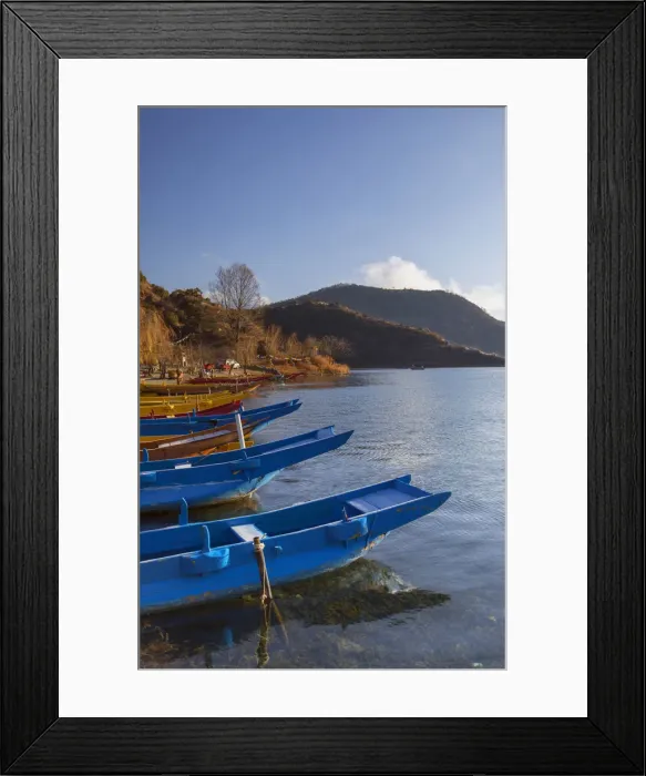 Framed Print : Boats on Lugu Lake, Lige village, Yunnan, China Framed Print : Boats on Lugu Lake, Lige village, Yunnan, China