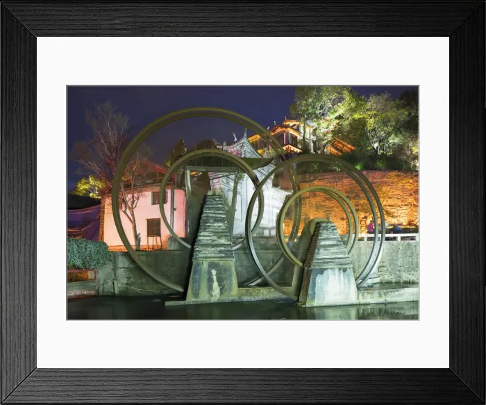 Framed Print : Water wheels at dusk, Lijiang (UNESCO World Heritage Site), Yunnan, China