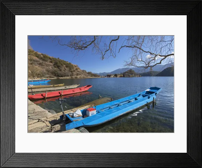 Framed Print : Boats on Lugu Lake, Lige village, Yunnan, China Framed Print : Boats on Lugu Lake, Lige village, Yunnan, China