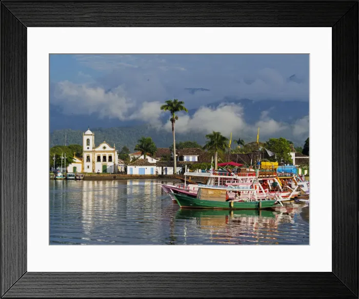 Framed Print : Brazil, State of Rio de Janeiro, Paraty, View of the colourful harbour and Santa Rita Framed Print : Brazil, State of Rio de Janeiro, Paraty, View of the colourful harbour and Santa Rita