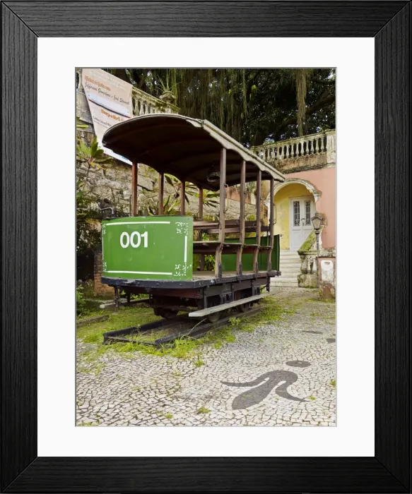 Framed Print : Brazil, City of Rio de Janeiro, Santa Teresa, View of an old tram in front of Framed Print : Brazil, City of Rio de Janeiro, Santa Teresa, View of an old tram in front of