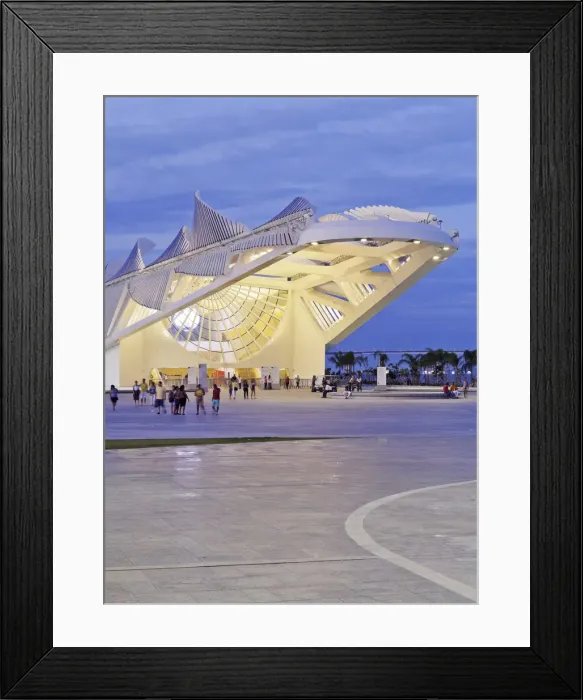 Framed Print : Brazil, City of Rio de Janeiro, Praca Maua, Twilight view of the Museum of Tomorrow Framed Print : Brazil, City of Rio de Janeiro, Praca Maua, Twilight view of the Museum of Tomorrow