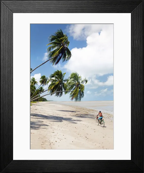 Framed Print : South America, Brazil, Alagoas, Praia do Patacho, a cyclist pedalling along the beach Framed Print : South America, Brazil, Alagoas, Praia do Patacho, a cyclist pedalling along the beach