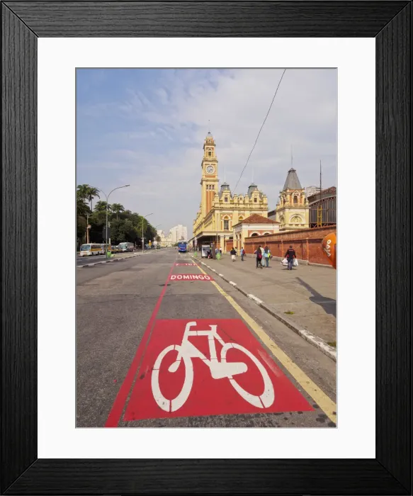 Framed Print : Brazil, State of Sao Paulo, City of Sao Paulo, View of the Luz Station and Bicycle