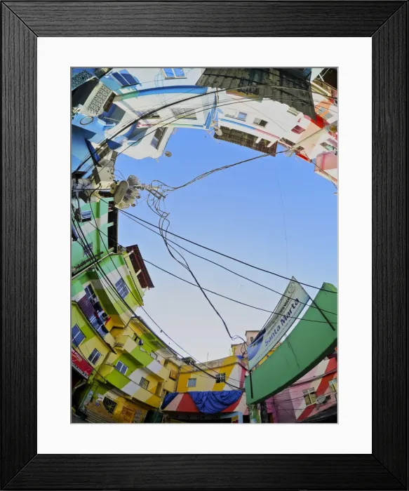 Framed Print : Brazil, City of Rio de Janeiro, Low angle view of the colourful houses in the Favela