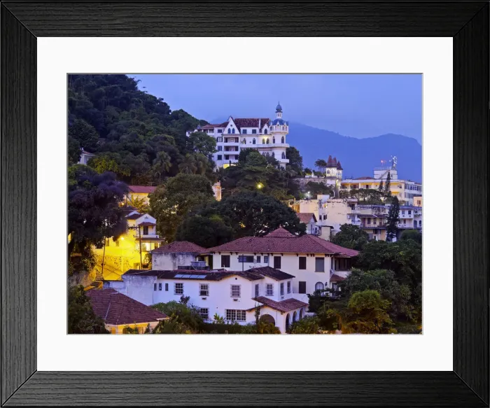 Framed Print : Brazil, City of Rio de Janeiro, Twilight view of the Santa Teresa Neighbourhood with Framed Print : Brazil, City of Rio de Janeiro, Twilight view of the Santa Teresa Neighbourhood with