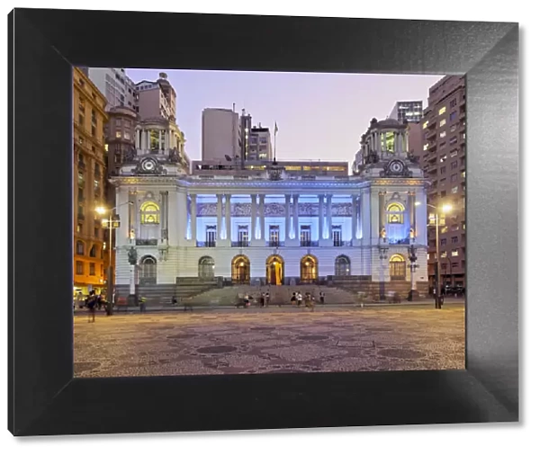 Brazil, City of Rio de Janeiro, City Center, Twilight view of the City Hall Camara