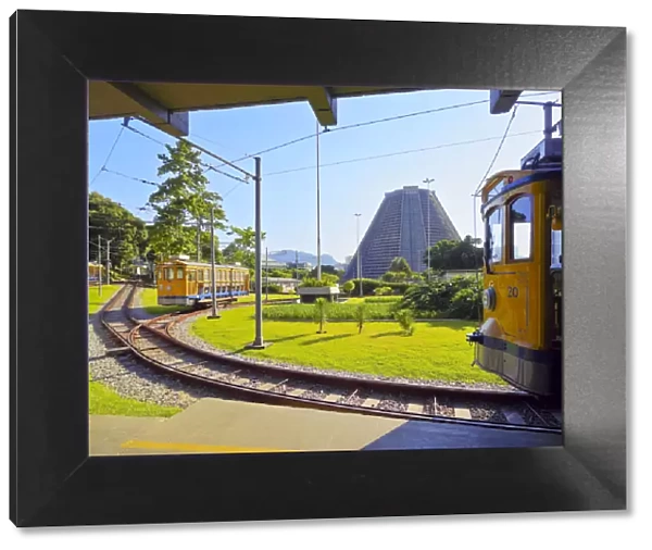 Brazil, City of Rio de Janeiro, The Santa Teresa Tram at Carioca Station with Metropolitan