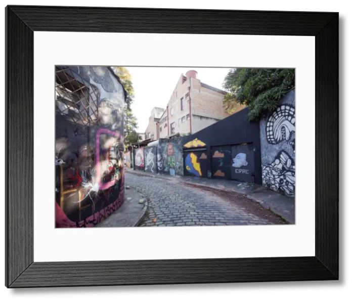 Framed Print : South America, Brazil, Sao Paulo, Vila Madalena, an alley covered in Brazilian graffiti