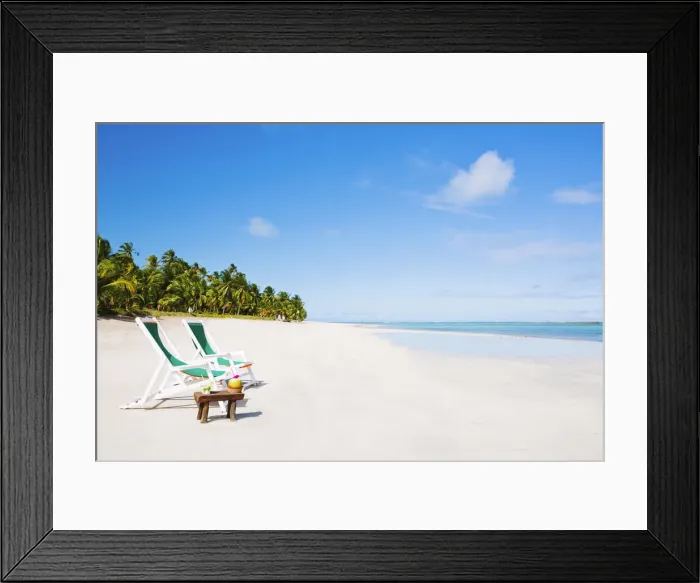 Framed Print : South America, Brazil, Alagoas, Praia do Riacho, sun loungers and cocktails on Framed Print : South America, Brazil, Alagoas, Praia do Riacho, sun loungers and cocktails on