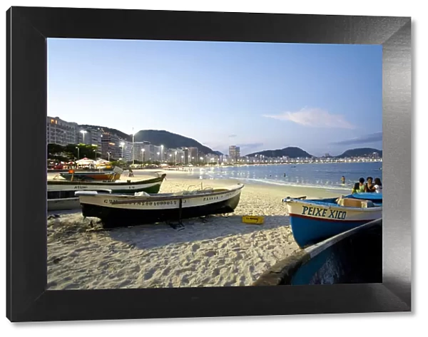 South America, Rio de Janeiro, Rio de Janeiro city, fishing boats at the far end of