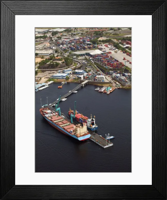 Framed Print : Brazil, Amazonas, Mercosul container ship at the dock on the Rio Negro in Manaus in Framed Print : Brazil, Amazonas, Mercosul container ship at the dock on the Rio Negro in Manaus in