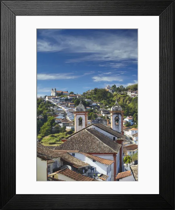 Framed Print : View of Our Lady of Carmo and Santa Efigenia dos Pretos churches, Ouro Preto (UNESCO Framed Print : View of Our Lady of Carmo and Santa Efigenia dos Pretos churches, Ouro Preto (UNESCO