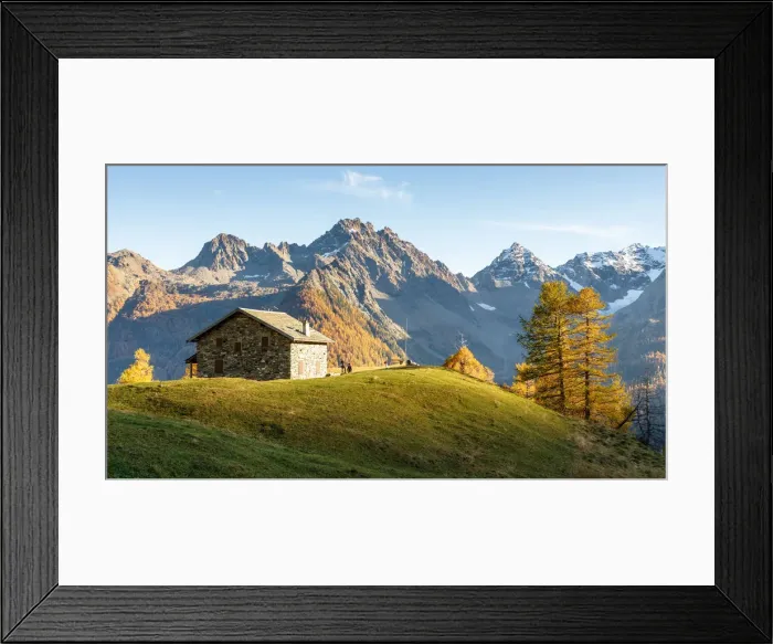 Framed Print : Sunset at Alpe Dell Oro with Mount Disgrazia in the background, Chiareggio, Valmalenco Framed Print : Sunset at Alpe Dell Oro with Mount Disgrazia in the background, Chiareggio, Valmalenco