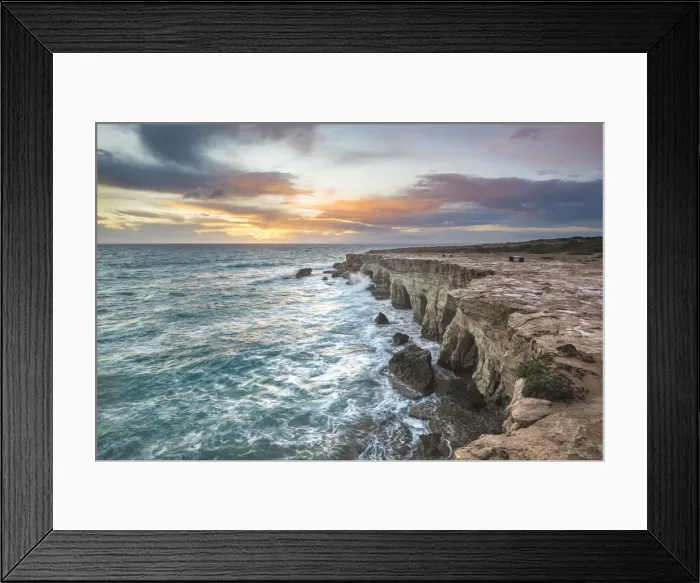 Framed Print : Cyprus, Ayia Napa, The sea caves at Cape Greco at sunset Framed Print : Cyprus, Ayia Napa, The sea caves at Cape Greco at sunset