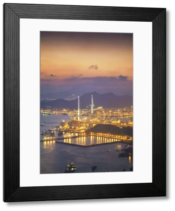 Framed Print : Aerial view of Stonecutters Bridge and Tsing Yi Island, Hong Kong, China Framed Print : Aerial view of Stonecutters Bridge and Tsing Yi Island, Hong Kong, China