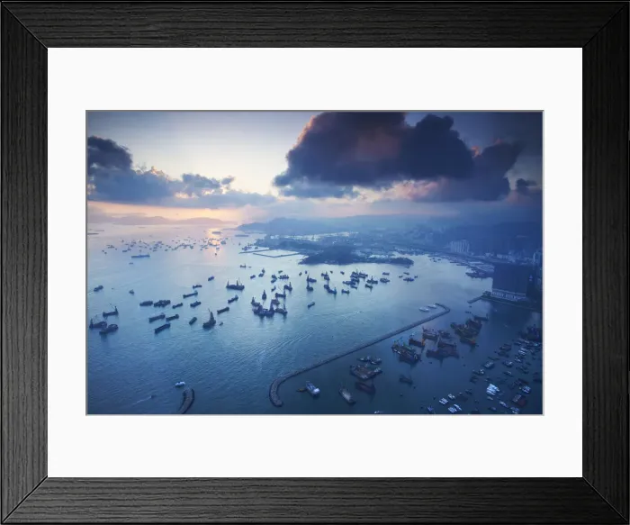 Framed Print : Aerial view of ships in Yau Ma Tei typhoon shelter, Kowloon, Hong Kong, China Framed Print : Aerial view of ships in Yau Ma Tei typhoon shelter, Kowloon, Hong Kong, China