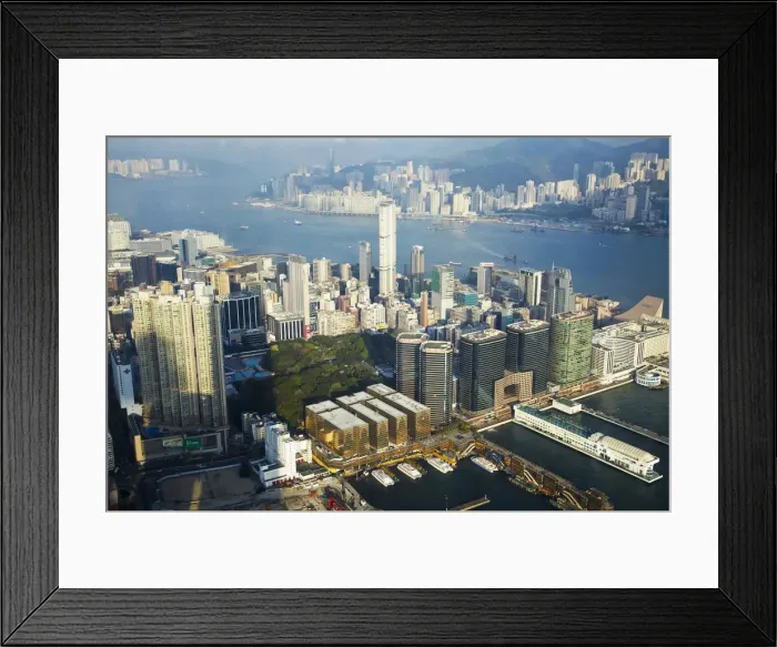 Framed Print : Aerial view of Tsim Sha Tsui from Sky 100 observation deck in ICC (International Commerce Framed Print : Aerial view of Tsim Sha Tsui from Sky 100 observation deck in ICC (International Commerce