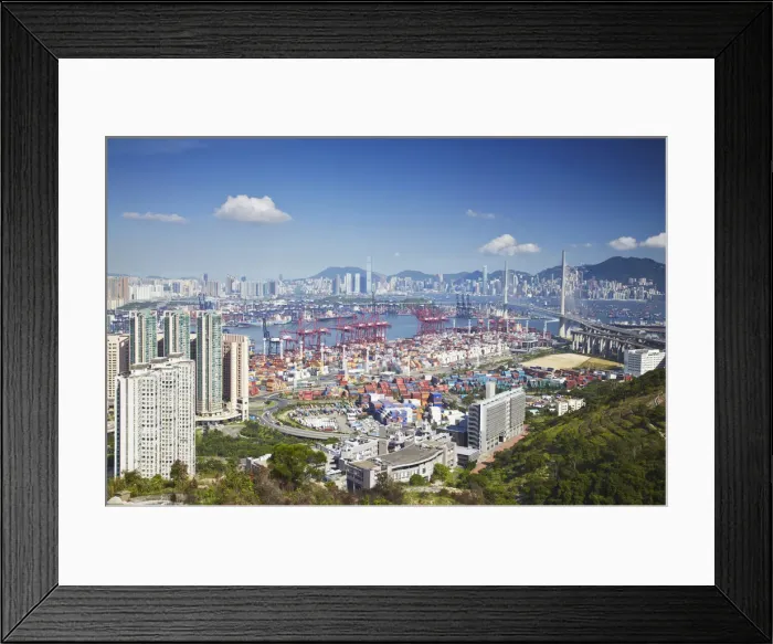 Framed Print : View of Stonecutters Bridge and Hong Kong Island from Tsing Yi, Hong Kong, China