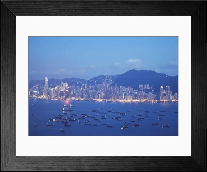 Framed Print : Victoria Harbour and Hong Kong Island at dusk, Hong Kong, China Framed Print : Victoria Harbour and Hong Kong Island at dusk, Hong Kong, China
