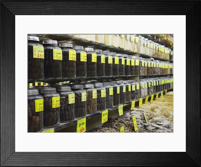 Framed Print : Jars of dried sea cucumbers, Sheung Wan, Hong Kong, China Framed Print : Jars of dried sea cucumbers, Sheung Wan, Hong Kong, China