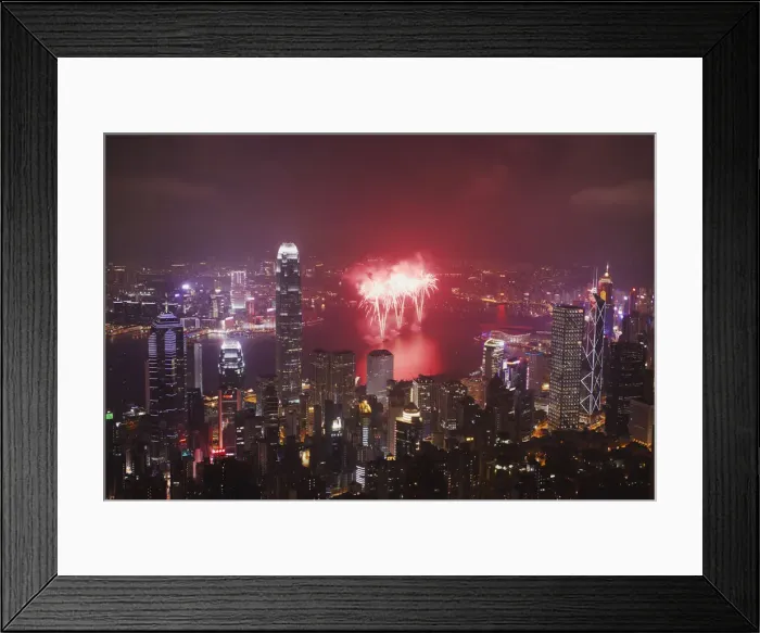 Framed Print : Fireworks in Victoria Harbour on National Day, Hong Kong, China Framed Print : Fireworks in Victoria Harbour on National Day, Hong Kong, China