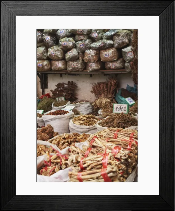 Framed Print : Herbs for sale at Chinese medicine market, Guangzhou, Guangdong Province, China Framed Print : Herbs for sale at Chinese medicine market, Guangzhou, Guangdong Province, China