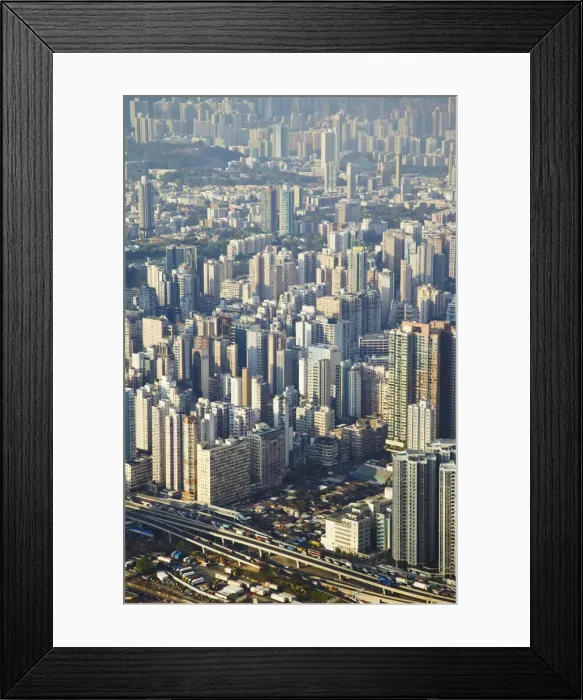 Framed Print : Aerial view of West Kowloon from Sky 100 observation deck in ICC (International Commerce Framed Print : Aerial view of West Kowloon from Sky 100 observation deck in ICC (International Commerce