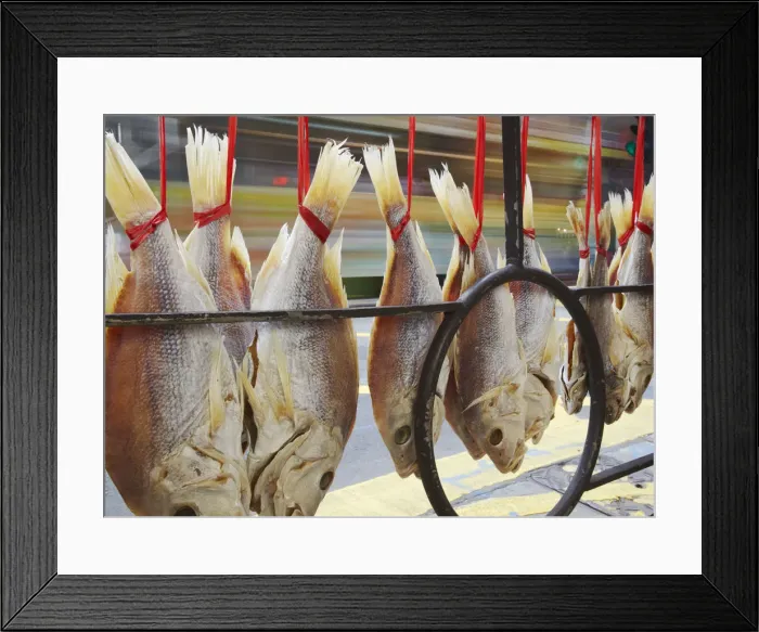 Framed Print : Dried fish hanging on street railing, Des Voeux Road West, Sheung Wan, Hong Kong, China Framed Print : Dried fish hanging on street railing, Des Voeux Road West, Sheung Wan, Hong Kong, China