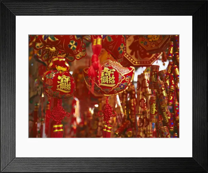 Framed Print : Chinese New Year decorations at market, Wan Chai, Hong Kong, China