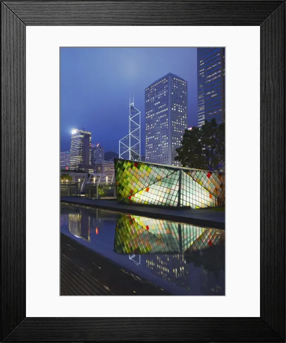 Framed Print : Garden rooftop of IFC 2 with Bank of China and Jardine House in background, Central