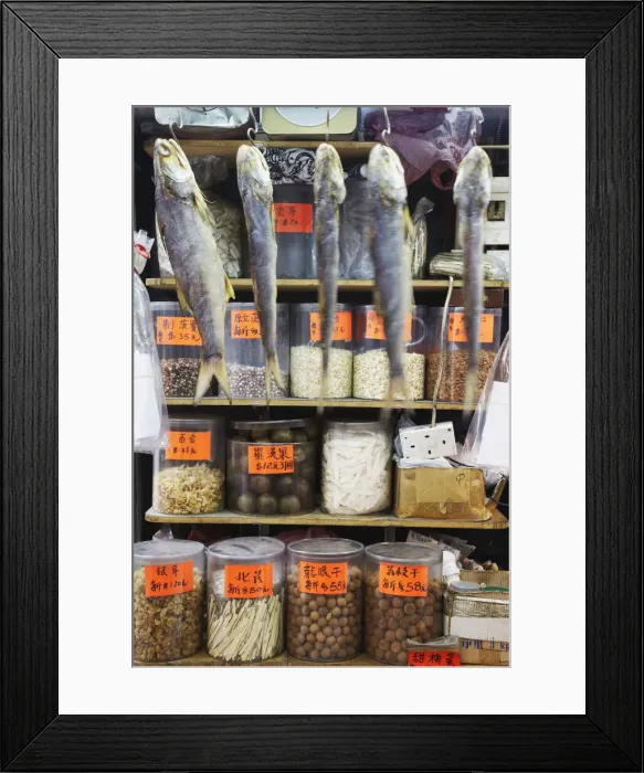 Framed Print : Dried fish hanging up at dried seafood stall, Des Voeux Road West, Sheung Wan, Hong Kong Framed Print : Dried fish hanging up at dried seafood stall, Des Voeux Road West, Sheung Wan, Hong Kong