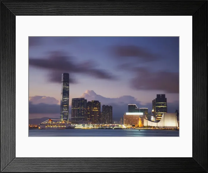 Framed Print : International Commerce Center (ICC) and Tsim Sha Tsui at dusk, Kowloon, Hong Kong, China