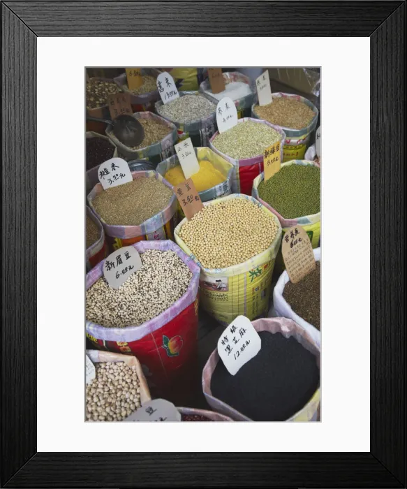 Framed Print : Dried beans and pulses at market, Guangzhou, Guangdong, China Framed Print : Dried beans and pulses at market, Guangzhou, Guangdong, China