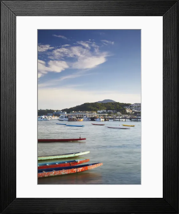 Framed Print : Dragon boats in Sai Kung harbour, New Territories, Hong Kong, China Framed Print : Dragon boats in Sai Kung harbour, New Territories, Hong Kong, China