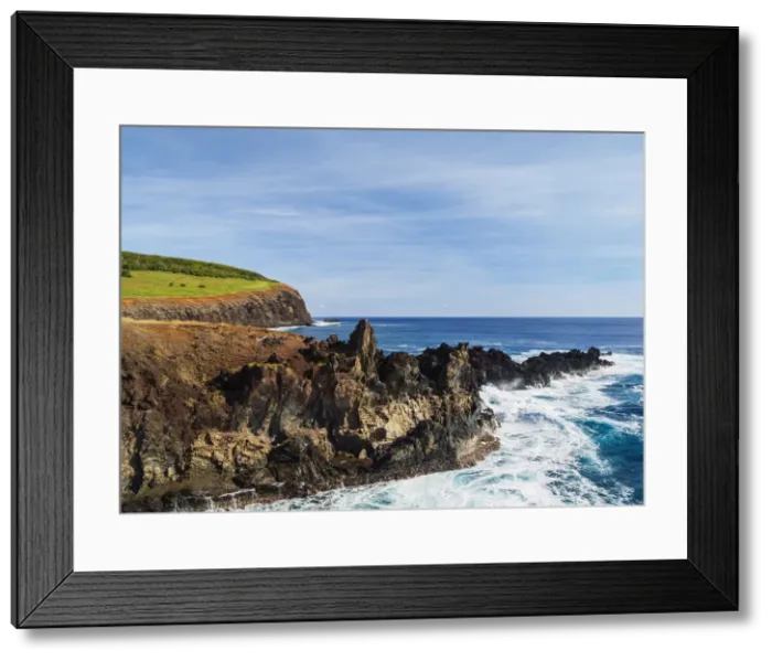 Framed Print : Coastline view towards the Rano Kau Volcano, Easter Island, Chile