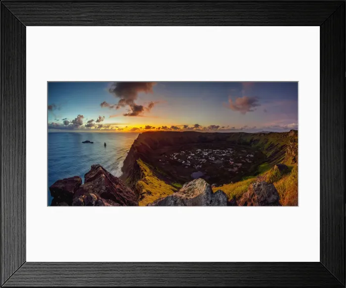 Framed Print : Crater of Rano Kau Volcano at sunset, Easter Island, Chile Framed Print : Crater of Rano Kau Volcano at sunset, Easter Island, Chile