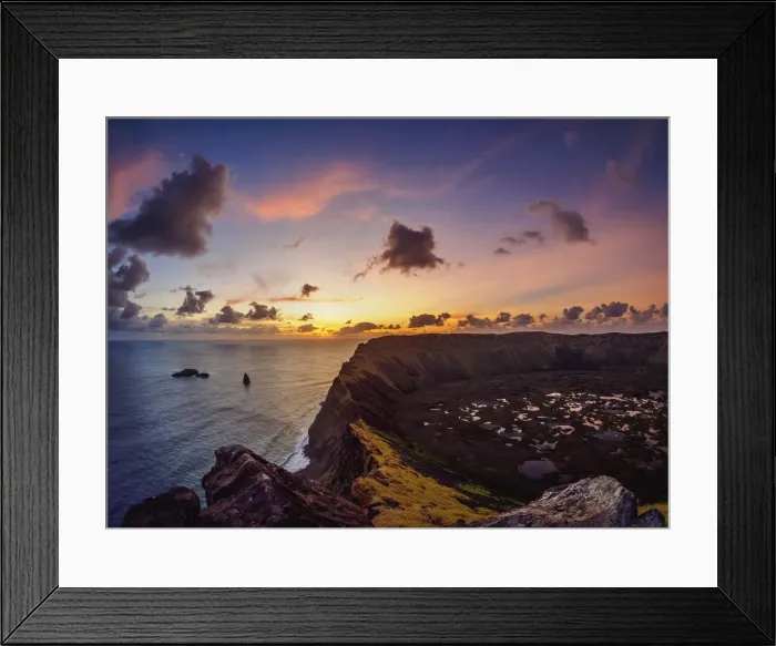 Framed Print : Crater of Rano Kau Volcano at sunset, Easter Island, Chile Framed Print : Crater of Rano Kau Volcano at sunset, Easter Island, Chile